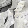 Bow socks women's summer thin lace cotton medium tube socks ballet style mesh breathable casual gray women's socks