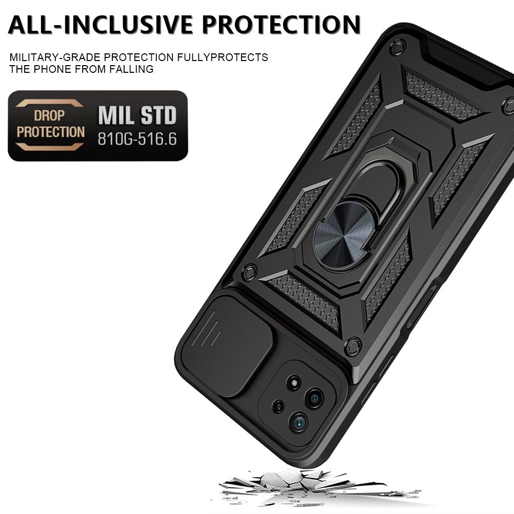 

For Samsung Galaxy A22 5G (EU Version) Anti-fingerprint Ring Kickstand Design Slide Camera Cover PC+TPU Hybrid Protective Phone Cover Case Silver