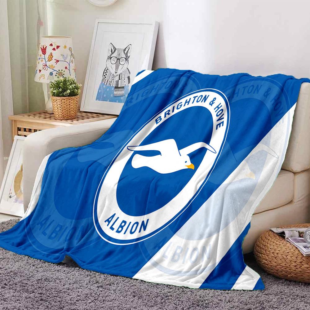 Brighton & Hove Albion Crest Flannel Blanket, Soft Polyester, Modern Design, All-Season for Camping, Travel, Gifts for holidays or birthdays