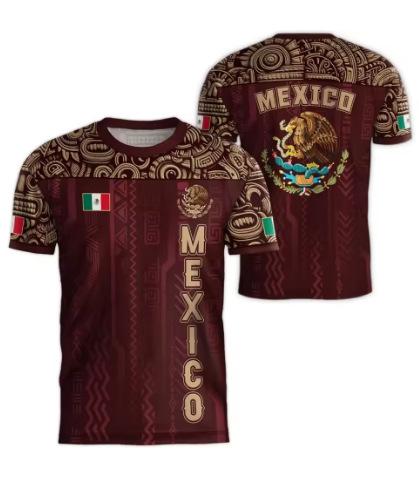Mexican Flag Print T-shirt Men's Fun 3D Eagle Pattern Short Sleeve T-shirt Outdoor