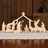 Christian Christmas Story Ornaments 13Pcs Wooden Nativity Scene Set, Mini Holy Family Figurines, Decorations for Bookshelf Tabletop Manger Christan