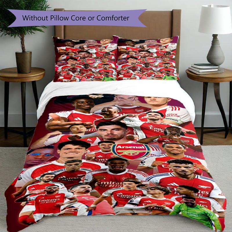 3pcs Duvet Cover Set (1*Duvet Cover + 2*Pillowcase, Without Core),football team Print Bedding Set, Bedroom Decor, All‑Season, Birthday Gift