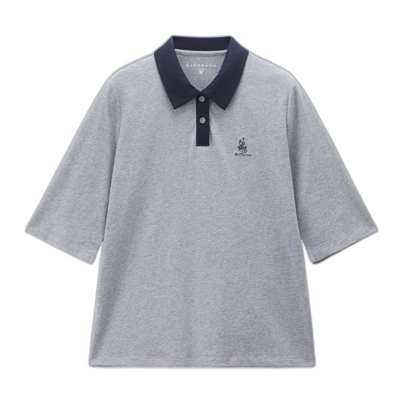 Giordano Women's Embroidered Pure Cotton Polo Shirt