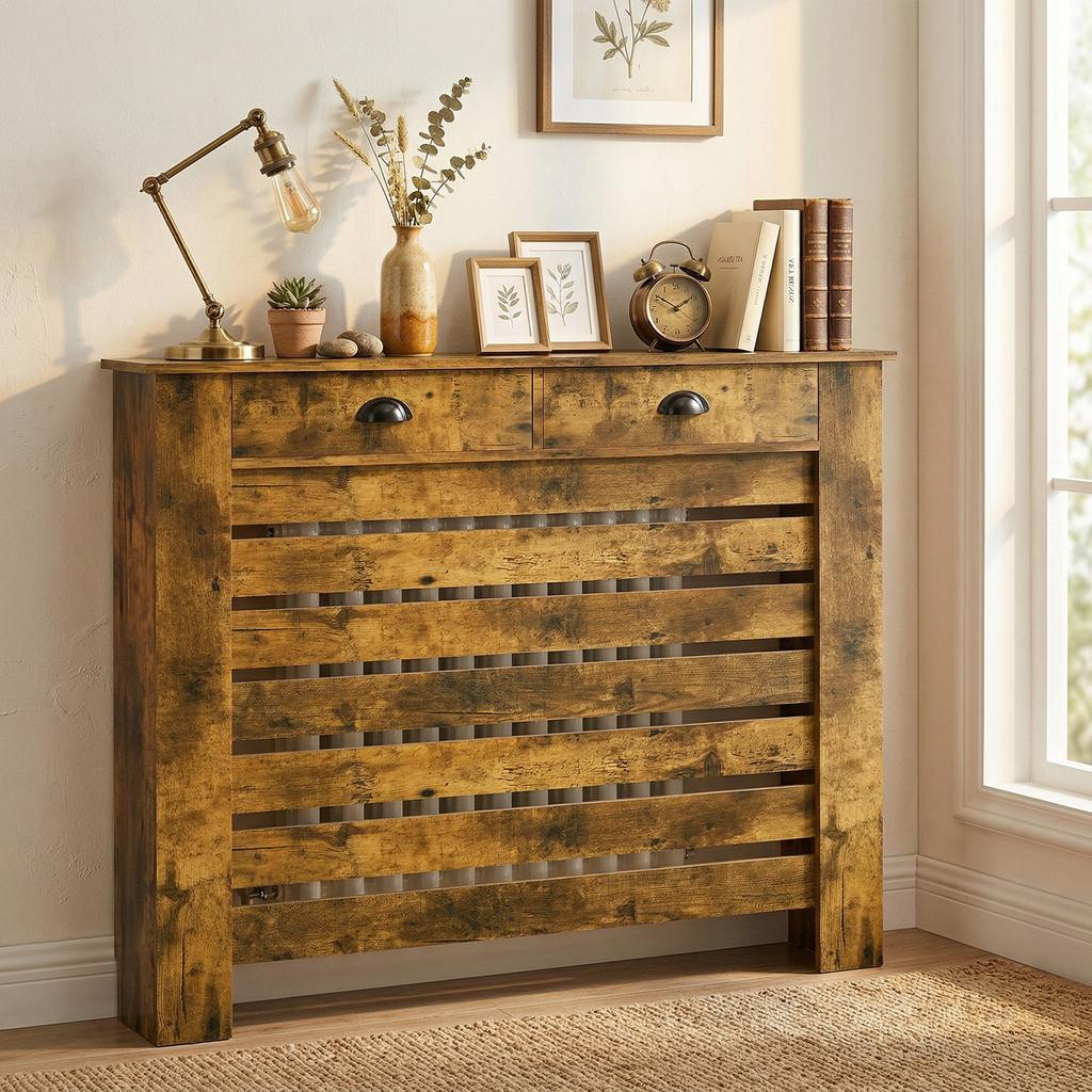 95.5H X 111Wcm Radiator Cover With Drawer Rustic Brown