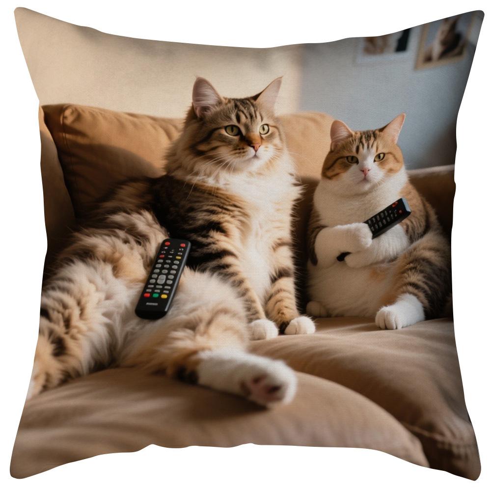 Bohemian Plush Pillow Cover with Charming Kittens Design, 45x45 Cm - Perfect for Living Room or Bedroom Decor