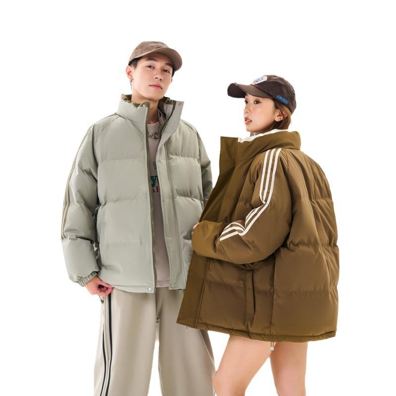Cotton Clothing Men and Women Paragraph Winter Stand-up Collar Loose Cotton Jacket Thickened Couple Models Striped Bread Clothing Cotton Jacket