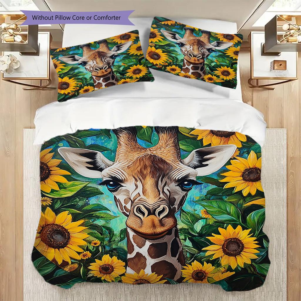 Starry Sky Giraffe Pattern Bedding Quilt Set Quilt Cover Pillowcase Home Decoration Birthday Gift (1 * Duvet Cover + 2 * Pillowcase, Without Core)