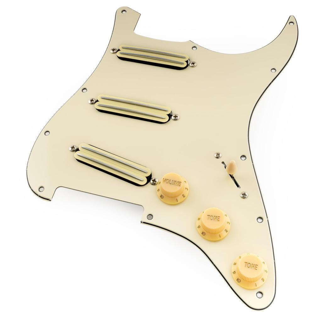 Musiclily SSS Strat Pickguard for Ceramic Humbucker Strat Electric Cream Pro-SE ST-DPHC Pre-wired Single-Size Guitar, 3-Piece