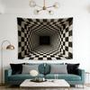 3D Checkered Tunnel Optical Illusion Tapestry Modern Geometric Wall Hanging for Living Room Bedroom Decor