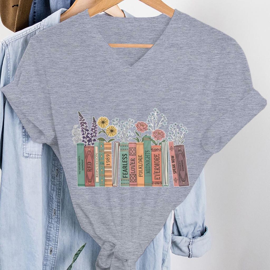 Women Tshirts Book Flowers Country Music Lover Shirt Vneck Short Sleeve Tee FeUnisex Book Lover Gifts Fashion Casual Tee Shirt