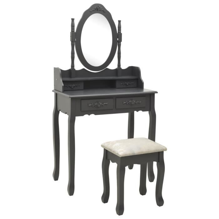 VidaXL Ensemble de coiffeuse avec tabouret Gris 75x69x140 cm Paulownia
