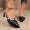 Elegant Ladies Pearls Pointed Toe Sandals Women Summer 2025 High Heels Slip On Party Wedding Shoes Woman White Mules Slippers