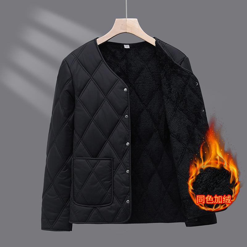 Winter neue Samt verdickte Herren Kurz Kragenlos warme Kleidung modisch große Größe Futter spezielle Baumwollkleidung für junge und mittelalte Menschen