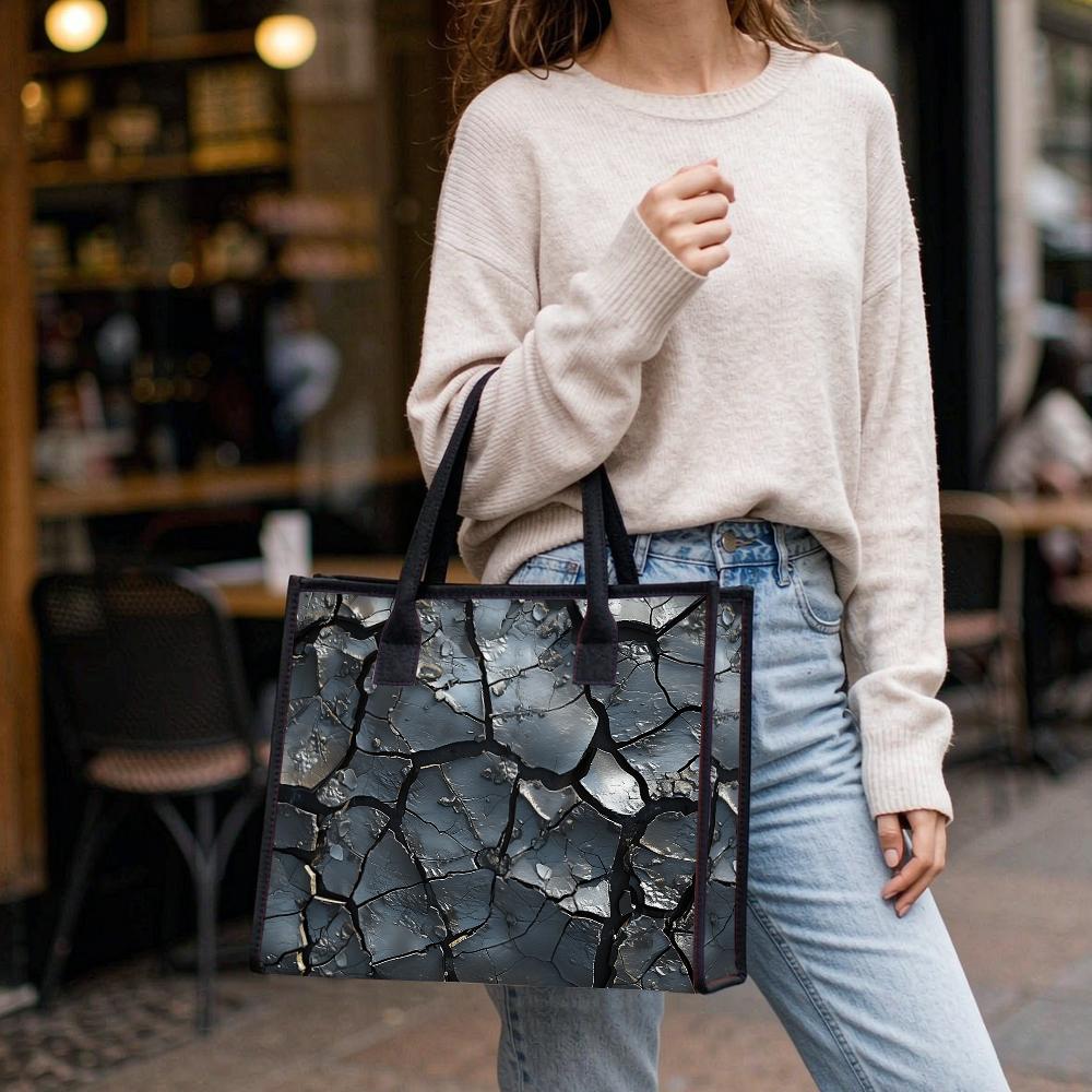 Cracked Pattern Tote Bag Fashion Large Capacity Shopping Handbag Casual Daily Use Shoulder Bag