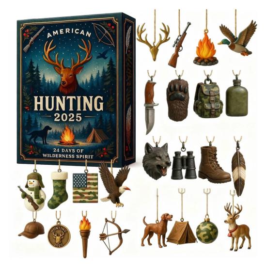 American Hunting Advent Calendar 2025 24-Day Countdown Box for Christmas Fun Multifunctional Holiday Decoration for Kids