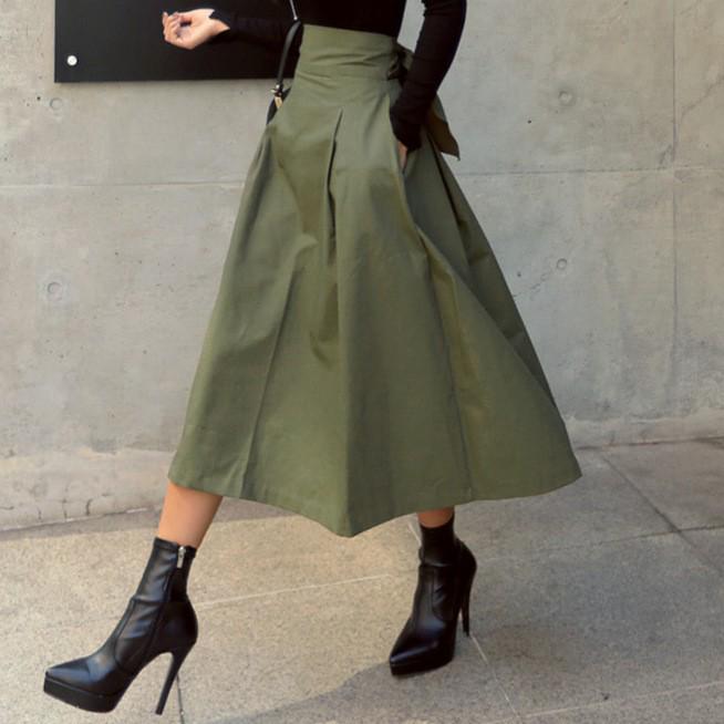 Spring 2025 Women s A-Line Solid Color Bow Knot Long Skirt XL армия зеленый