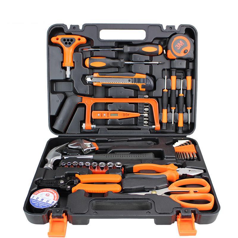 Household Hardware Tool Set: Electric & Impact Drill Combo with Toolbox for Vehicle Repair