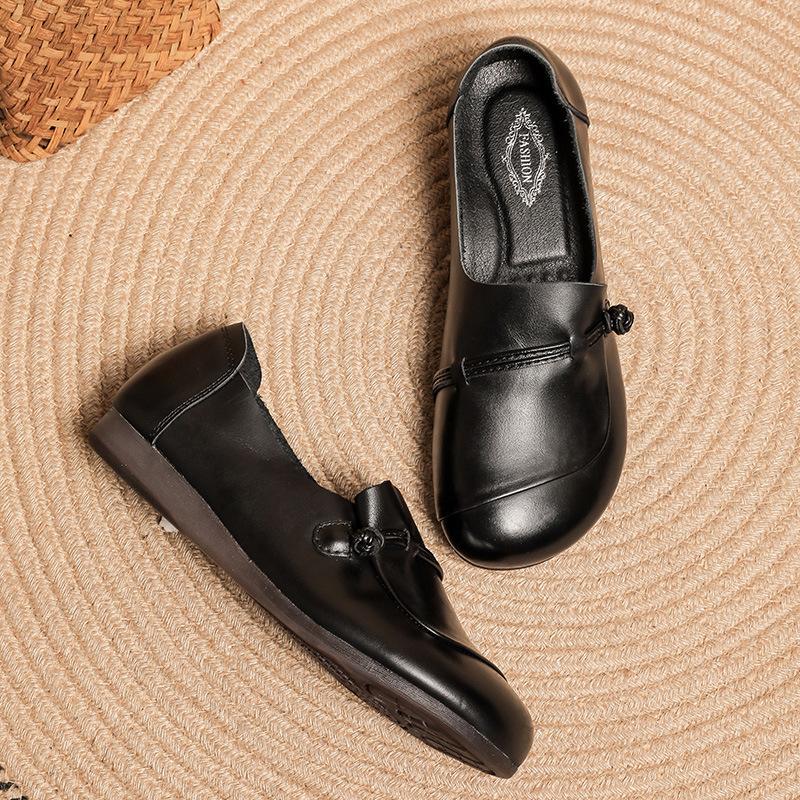 Spring and Autumn new mother shoes genuine leather middle-aged and elderly single shoes soft sole women's comfortable flat-bottomed casual elderly le