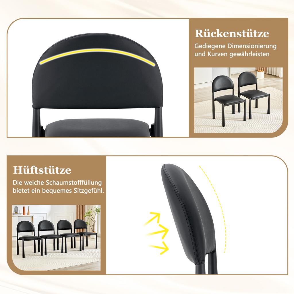 Set of 2 Modern Dining Chairs, Upholstered Chair with Semi-Circular Backrest, PU Leather & Metal Legs, Chairs Only Included, No Table, 80cm High