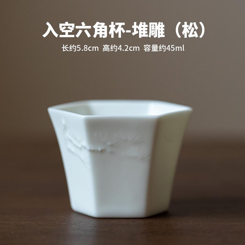 

2 шт./набор Dehua Sheep Fat Jade White фарфоровая чашка для чая, ручной работы, рельефная бамбуковая шестиугольная чашка, маленькая дегустационная чайная чаша Kungfu, набор 45 мл