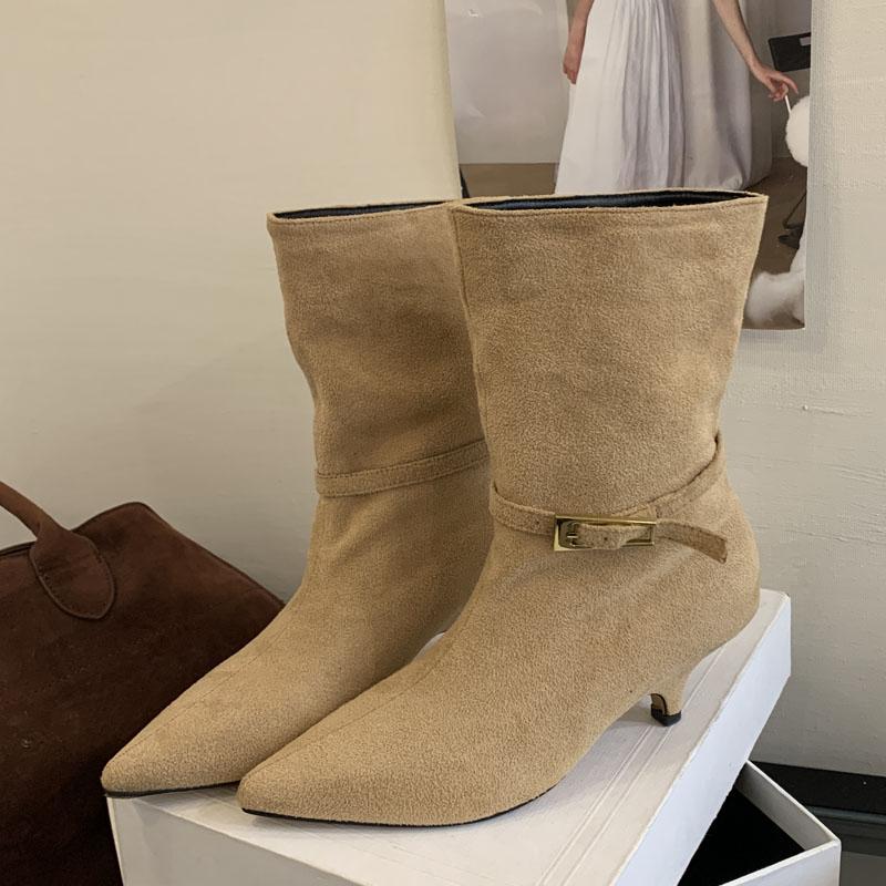 Eilyken Fashion Strap Buckle Pointed Toe Women Ankle Boots Vintage Autumn Winter Thin Low Heels Casual Ladies Shoes