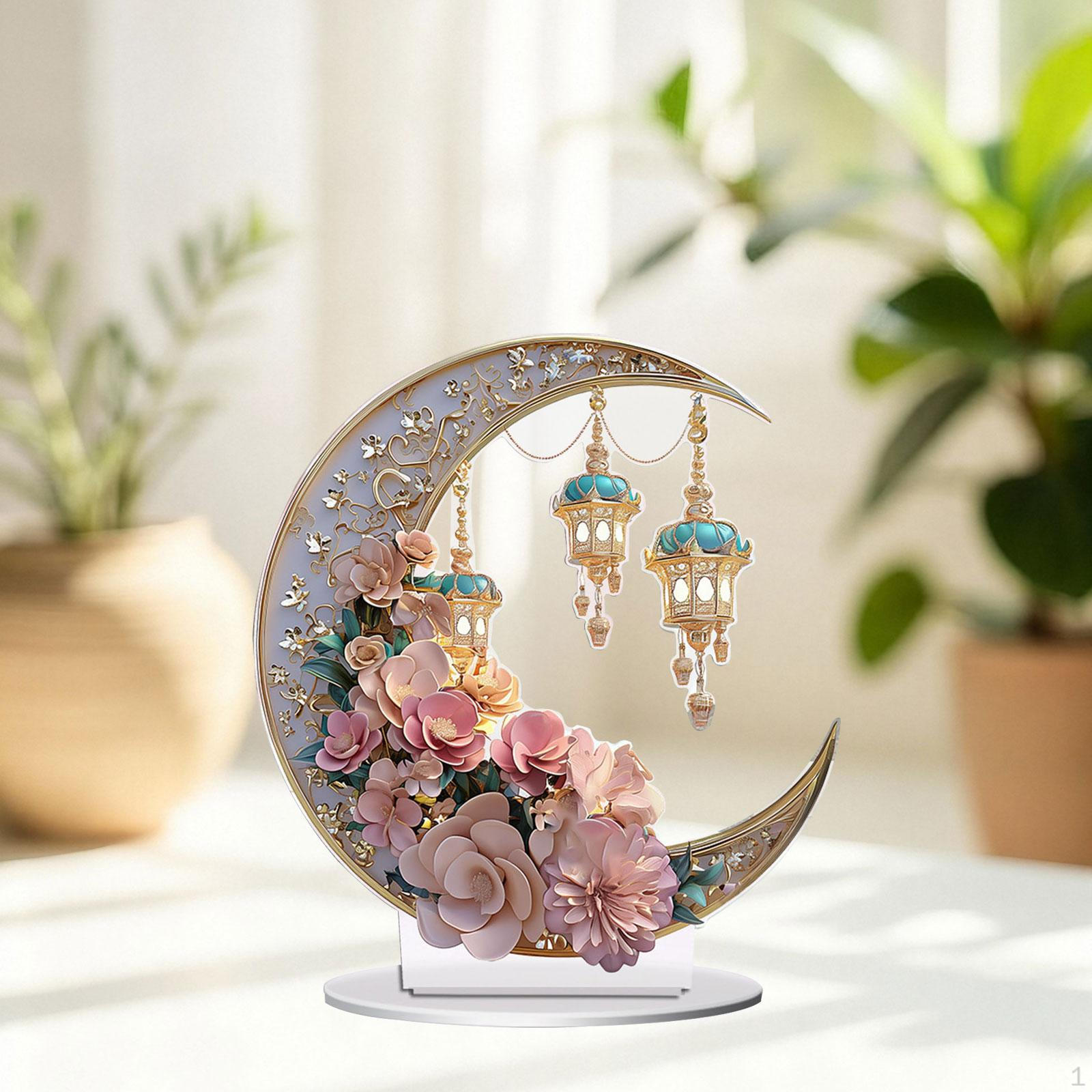 

2D Flat Acrylic Ramadan Decoration Moon with Sturdy Base,Desktop Standee Decorative for Festival Style A