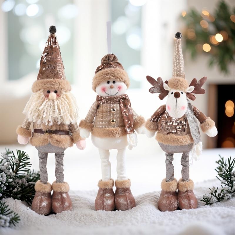 Extendable Christmas Decorative Figure with Fabric Texture, Holiday Character Ornament for Living Room Shelf Displays