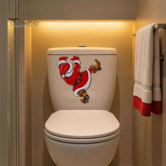 Creative Toilet Seat Clings Christmas Sticker, Funny Santa Claus Decal, Waterproof Home Decorations PVC Holiday Bathroom Wall Decor for Party