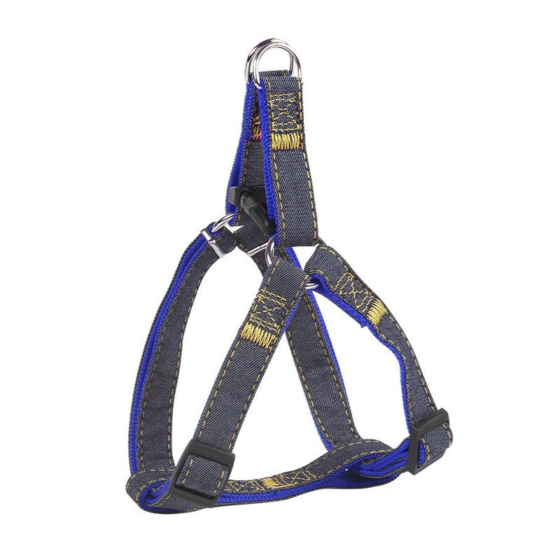 Denim-Stitched Dog Harness and Leash Set with Collar