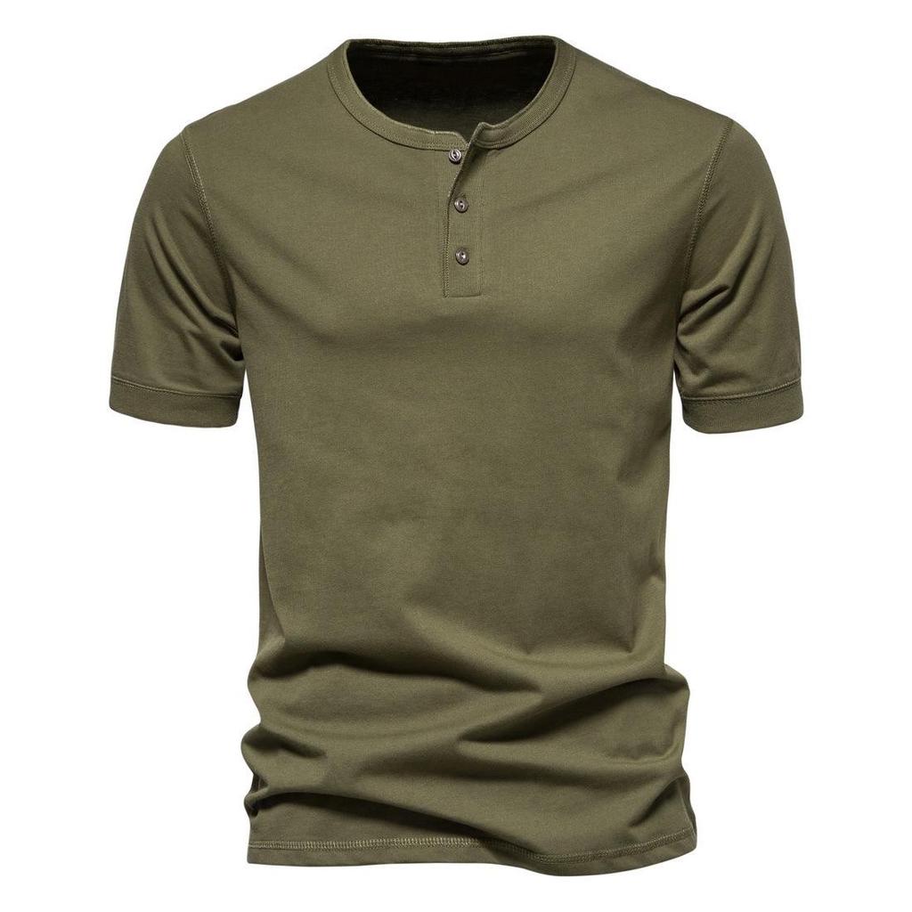 Men's Casual Short-Sleeve Henley T-Shirt: Solid Color, Loose Fit, Three-Button Collar