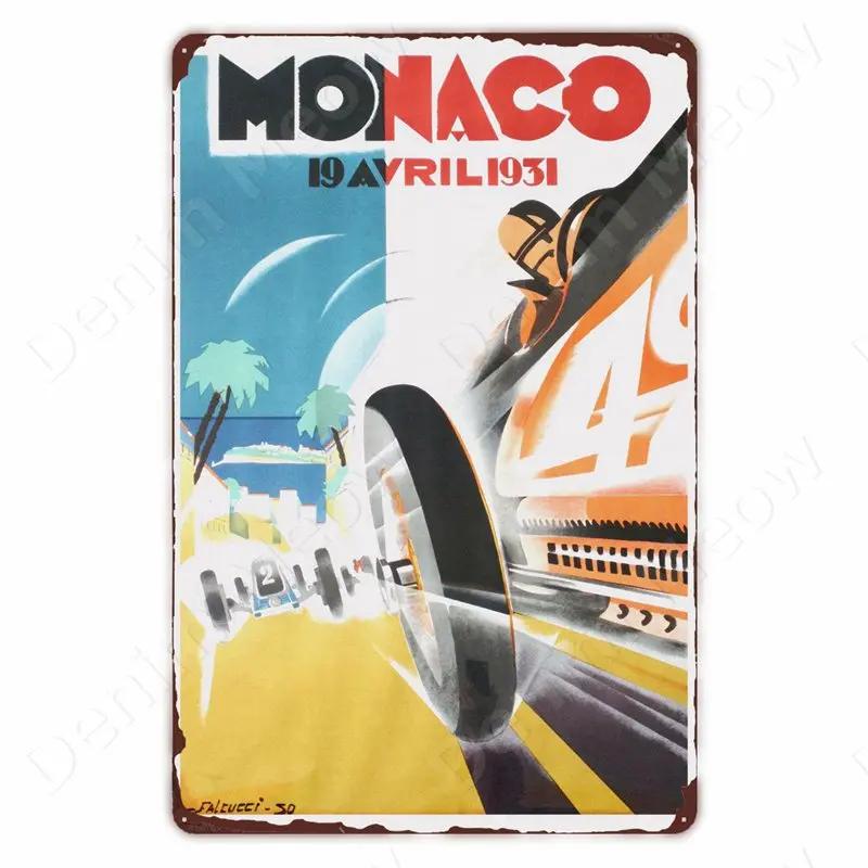 Monaco Grand Prix Vintage Metal Sign, Car Racing Tin Plaque, Motorcycle Retro Poster For Bar, Man Cave, Home, Autos Wall Decor