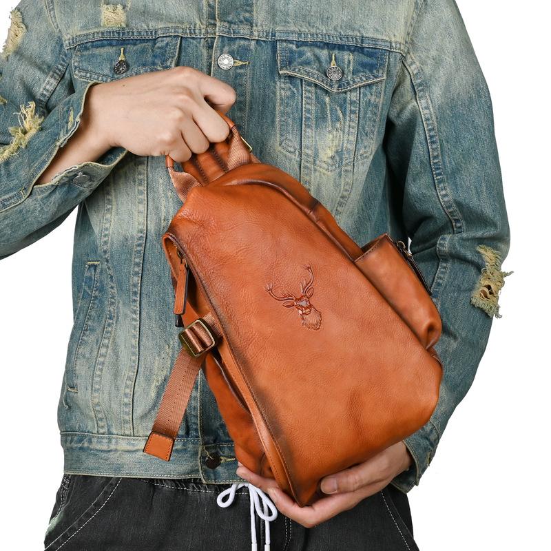 Top Layer Tree High Vegetable Tanned Cowhide Handbag, Retro Men's Chest Bag, Leisure Travel Bag