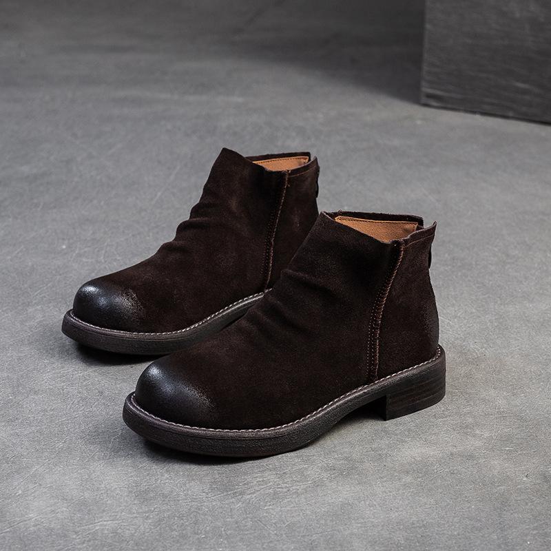 Johnature Matte Leather Chelsea Boots Commuter Cowhide Short Boots Versatile Women's Shoes