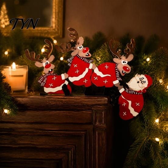 Creative Christmas Door Ornament Frame Corner Decor, Wooden Santa Reindeer Topper Winter Festive Decoration Ornament, Table EdgeDecoration for