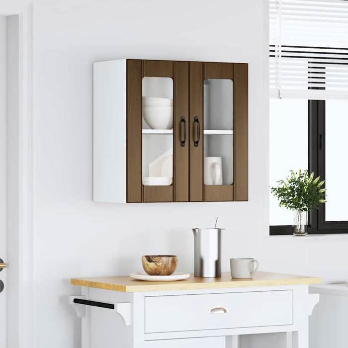 VidaXL Armoire murale de cuisine et porte en verre Lucca chêne marron, meuble mural de cuisine, armoires murales avec 853914