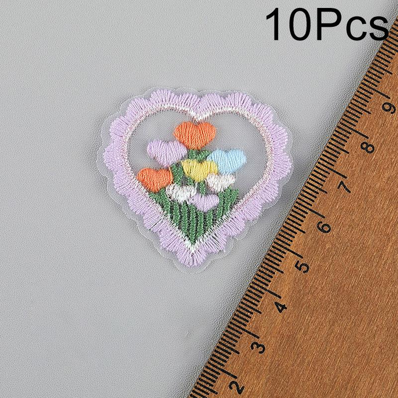 10pcs Embroidered Cute Flower Heart Patches Applique for Backpack Shoes Hats Scrapbooking Decoration DIY Sewing Accessories