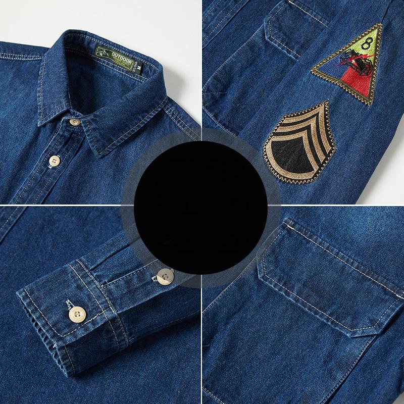 Spring and Autumn Men's Cowboy Workwear Long Sleeved Shirt Casual Shirt Coat