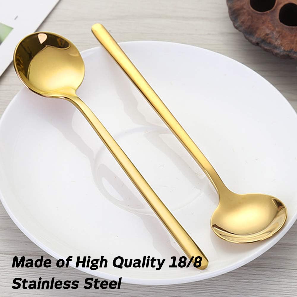 Pack of 8, Gold Plated Stainless Steel Espresso Spoons, findTop Mini Teaspoons Set for Coffee Sugar Dessert Cake Ice Cream Soup Antipasto Cappuccino,