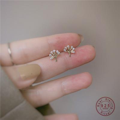 Argento Sterling 925 Coreano Squisito Albero di Cristallo Albero della Vita Placcato Oro 14k Orecchini Moda Donna Gioielli Regalo Banchetto di Alta Qualità