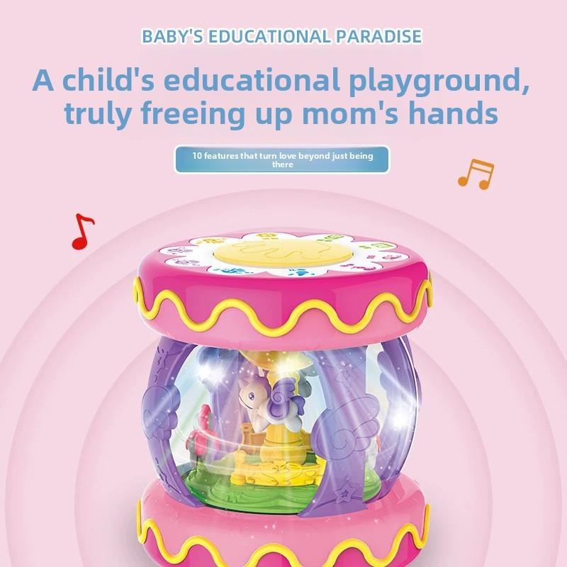 Giocattolo Percussioni Manuali Unicorno per Bambini con Musica e Luci per l'Apprendimento Precoce e lo Sviluppo Sensoriale