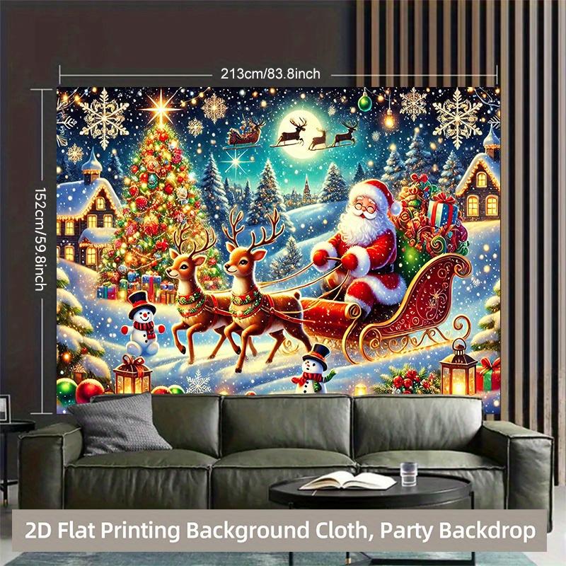 1 piece of 2D background fabric, polyester background banner for Santa Claus driving sleigh at night, durable materialzyc