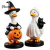 Windowsill Resin Statue Halloween Goose Figurine, Witch Hat Ornament, Cute Living Room Decor Ghost for Tabletop Mantel Shelf Holiday Decoration