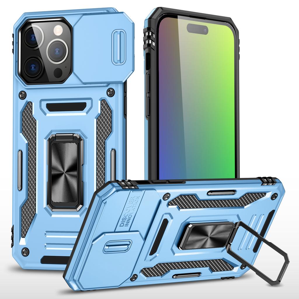Armor Series For iPhone 16 Pro Case Slide Lens Lid PC+TPU Anti-Drop Kickstand Phone Cover