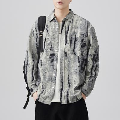 New Spring Japanese Retro Men's Loose Shirt Color Tie-dye Printed Casual American Shirt