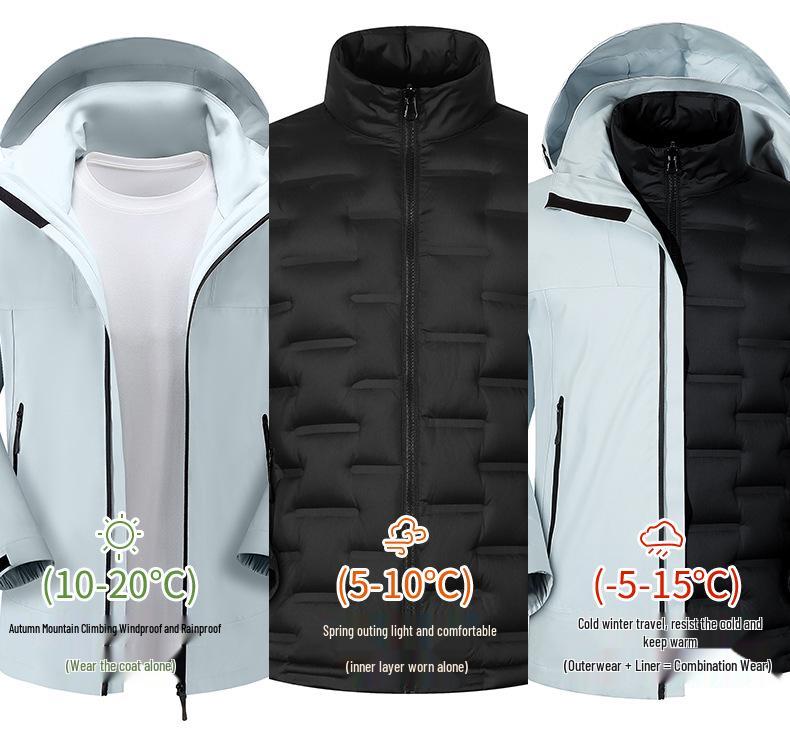 Custom Three-in-One Waterproof Winter Windbreaker with Detachable Liner and Logo