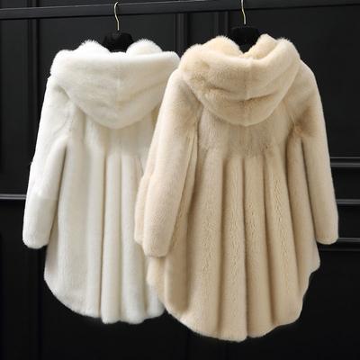 Taklit vizon ceket kadın 2024 kış yeni taklit vizon taklit kürk orta ve uzun kapüşonlu ceket genç ve şık