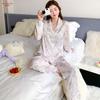 New ice silk pajamas women's spring and autumn long-sleeved trousers cute cartoon cat print loungewear can be worn outside Internet celebrities