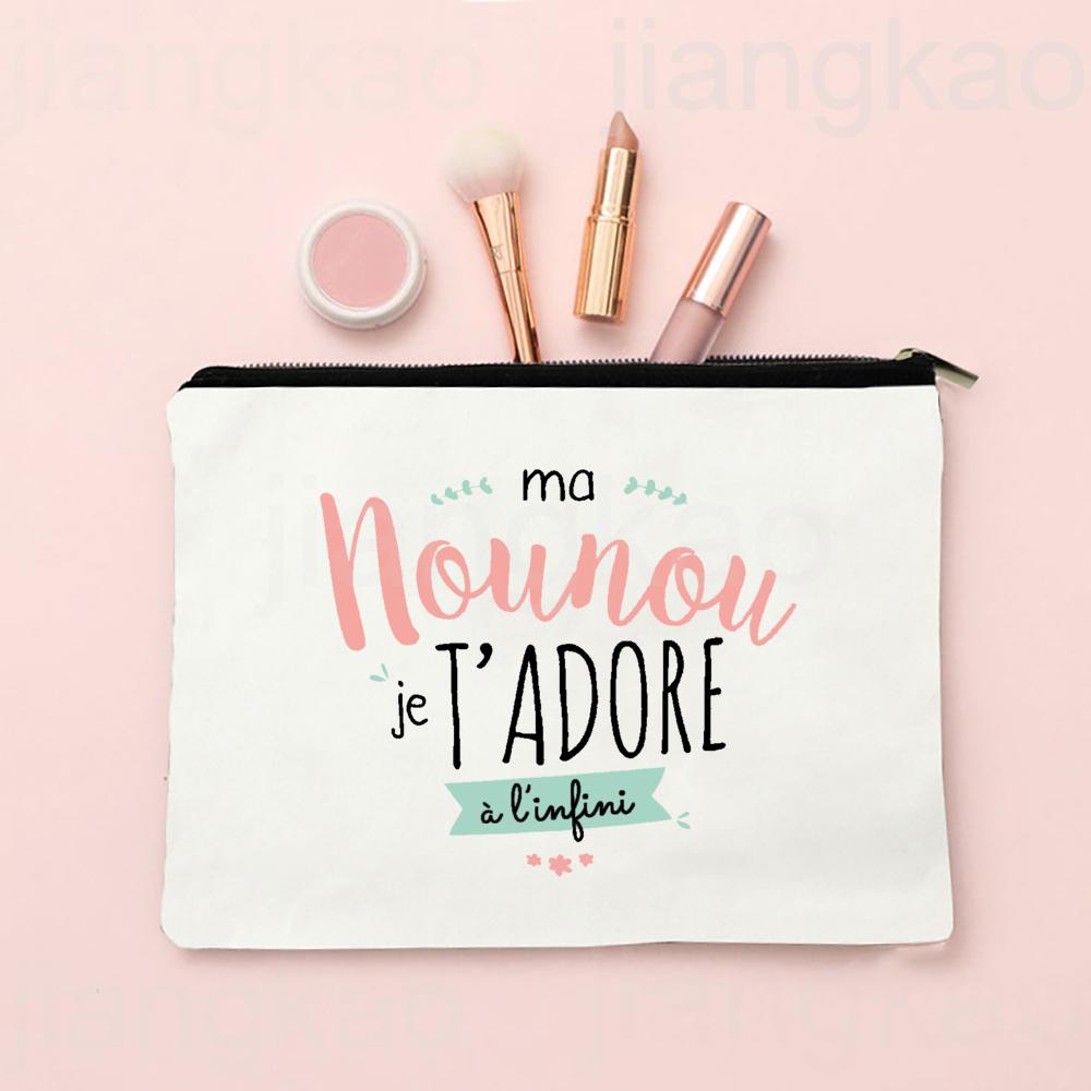 Thank You for Taking Care of Me Nanny Print Cosmetic Bag Women Neceser Makeup Bags Travel Toiletry Pouch Thanks Gifts for Nounou