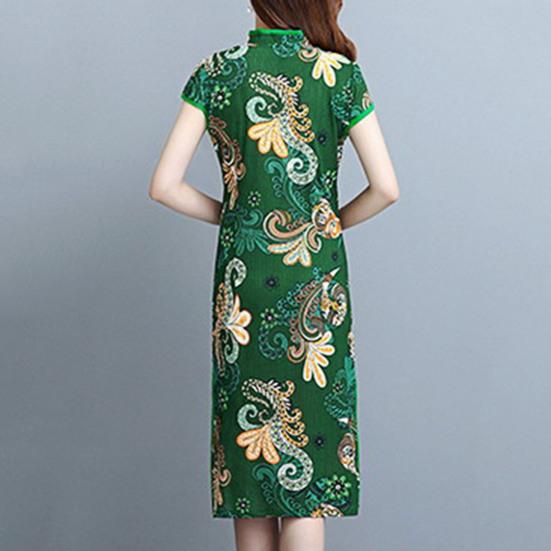 Lady Cheongsam Chinese Style Vintage Stand Collar High Split Summer Qipao for Stage Show