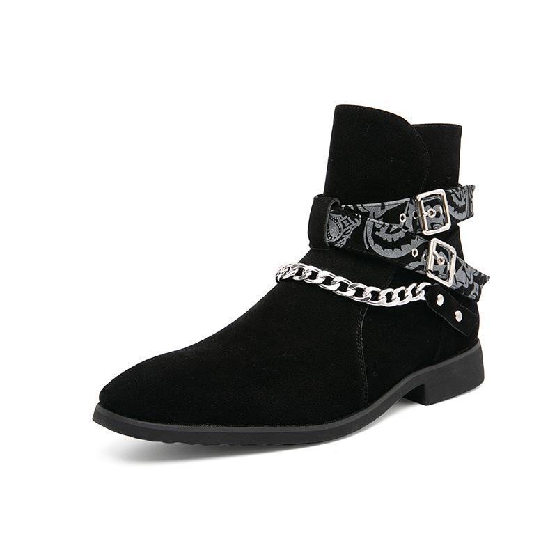 Stivaletti Chelsea da Uomo High Street Taglia Grande con Elastico Laterale, Punta Affilata e Dettaglio Catena alla Caviglia in Pelle Casual, Taglia 48.